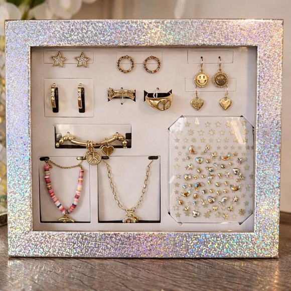 Jewelry - Gold and Pink Jewelry Set with Earrings and Necklaces